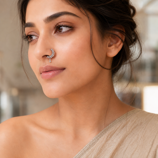 Silver Crystal Hoop Nose Ring