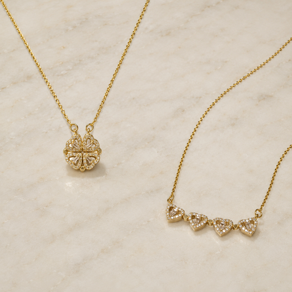 Vervit Heart & Clover Necklace Set for Daily Wear – Gold Finish, Set of 2