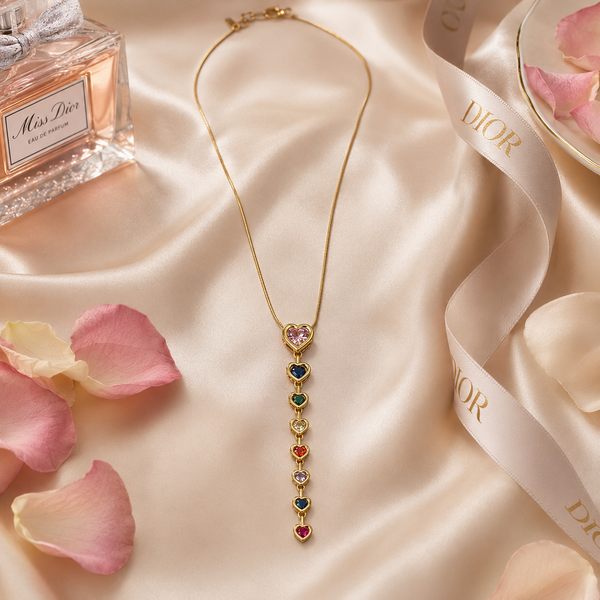 Rainbow Heart Drop Pendant Necklace