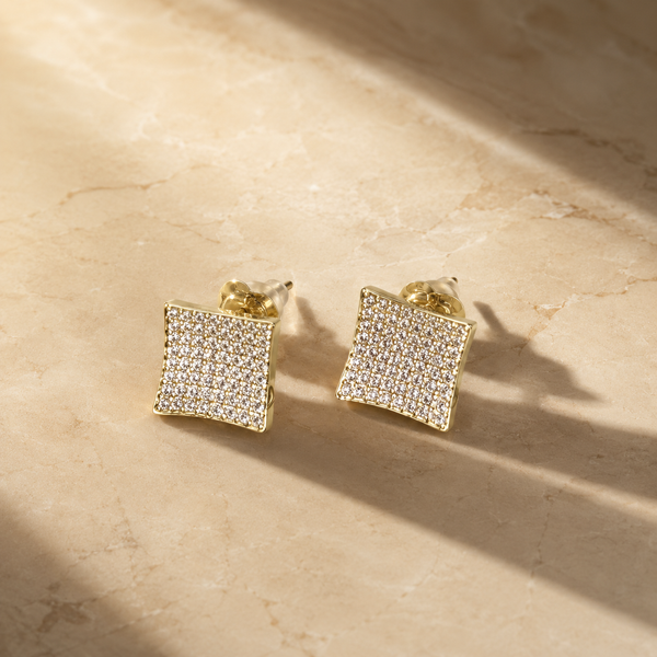 Vervit Gold-Tone Square Stud Earrings for Women – Pavé Stone Detail, Pair of 2