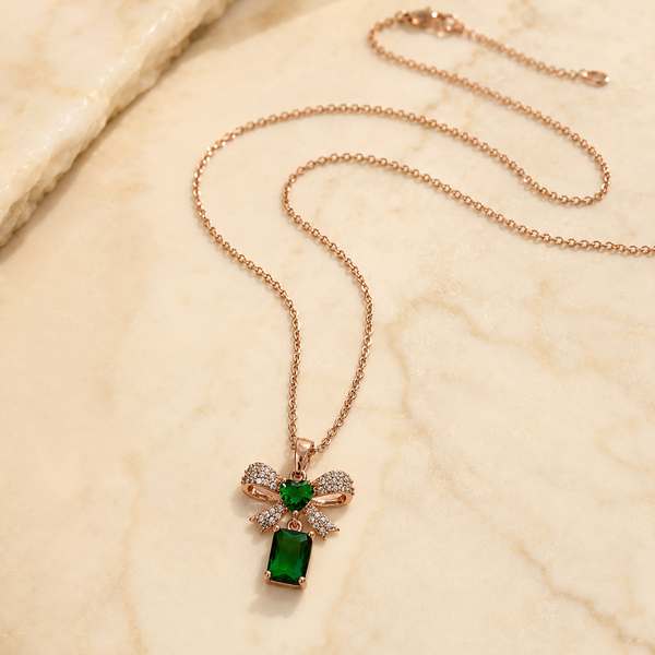 Emerald Bow Pendant Necklace