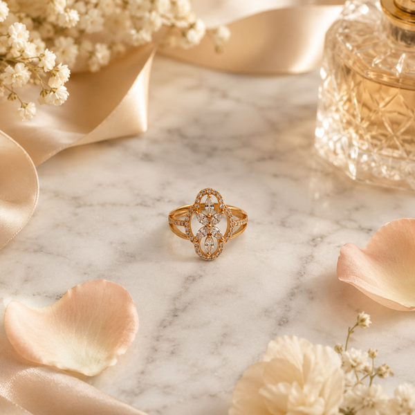 Golden Floral Crystal Statement Ring