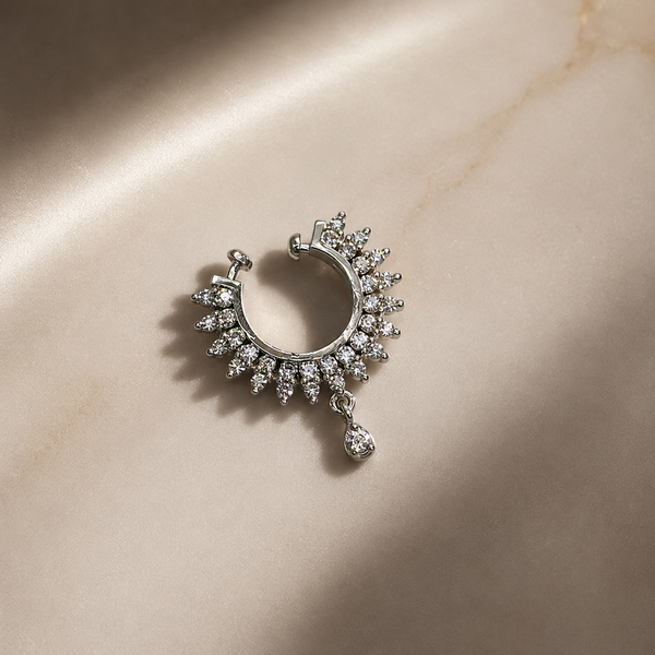 Silver Crystal Hoop Nose Ring