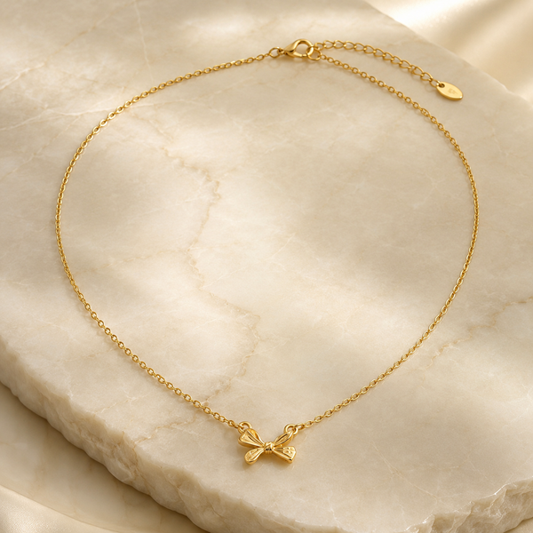 Minimal Golden Bow Charm Necklace