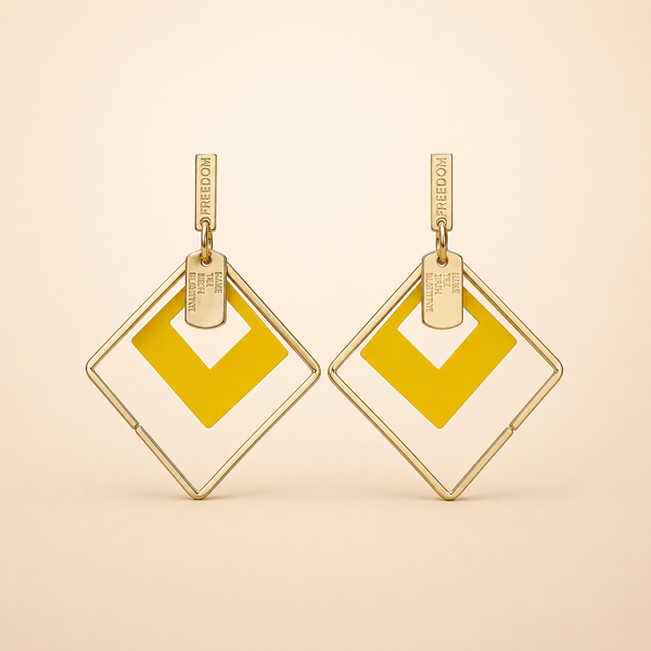 Vervit Geometric Drop Earrings for Women – 18K Gold Plated 316L Stainless Steel with Yellow Enamel Accent