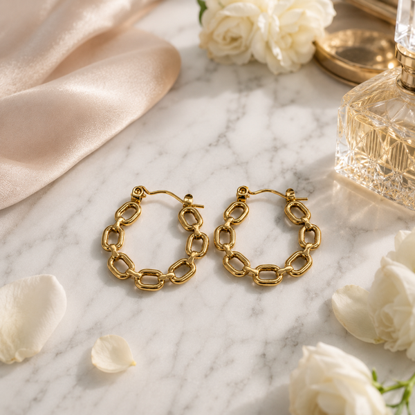 Vervit Elara Link Gold-Tone Chain Hoop Earrings
