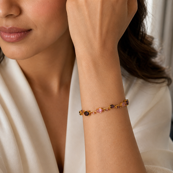 Vervit Gold Pink & Purple Vine Bracelet for Women – 18K Gold-Plated Anti-Tarnish Stainless Steel
