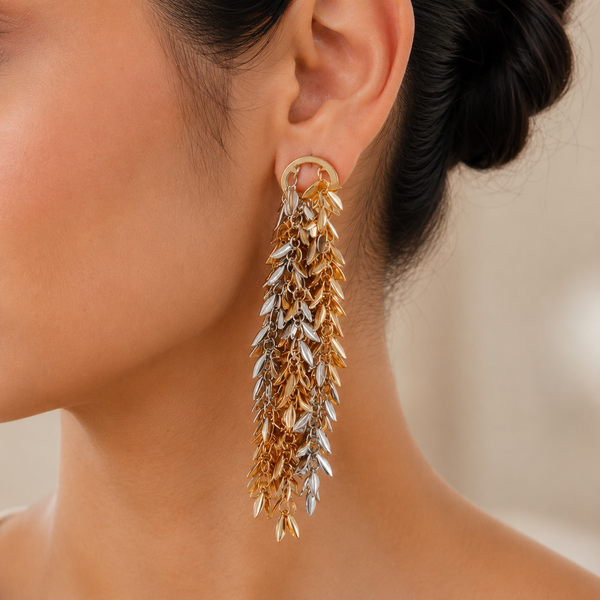 Vervit Dual-Tone Cascading Tassel Drop Earrings for Women – 18K Gold-Plated 316L Stainless Steel