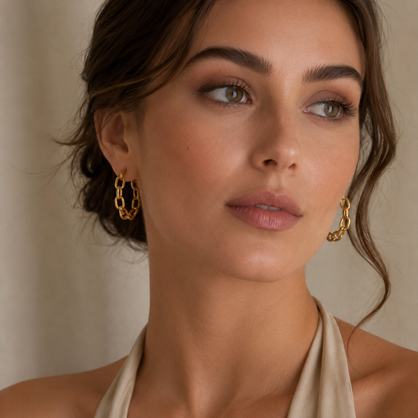 Vervit Elara Link Gold-Tone Chain Hoop Earrings
