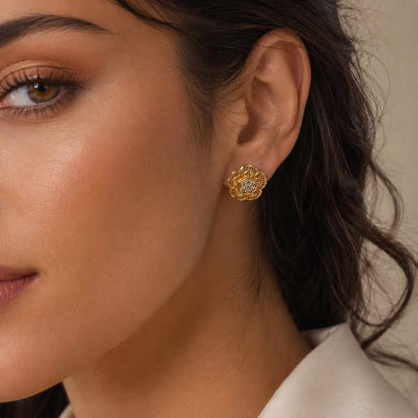 Vervit Amara Bloom Gold-Tone Floral Stud Earrings