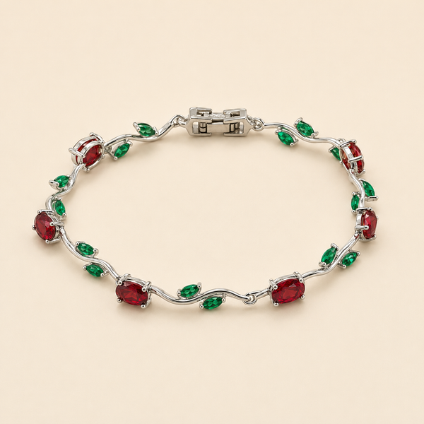 Vervit Silver Red Floral Vine Bracelet for Women – Anti-Tarnish 316L Stainless Steel