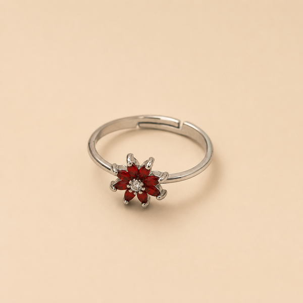 Vervit Silver Floral Statement Ring for Women – Anti-Tarnish 316L Stainless Steel