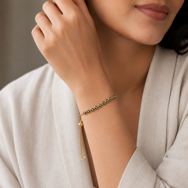 Vervit Gold Evil Eye Slider Bracelet for Women – 18K Gold Plated PVD Finish
