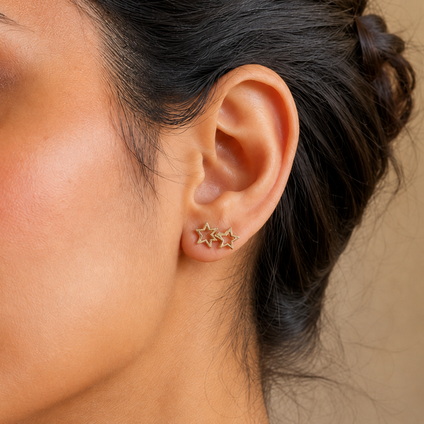 Vervit Gold Double Star Stud Earrings for Women – 18K Gold Plated PVD Finish on 316L Stainless Steel