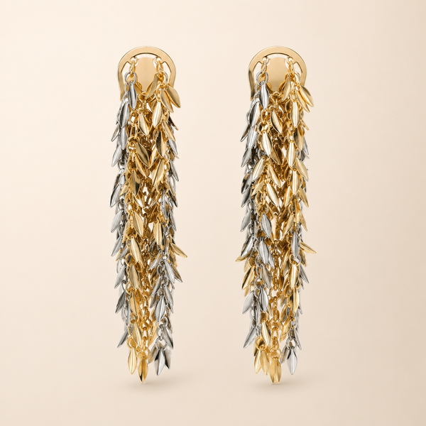 Vervit Dual-Tone Cascading Tassel Drop Earrings for Women – 18K Gold-Plated 316L Stainless Steel