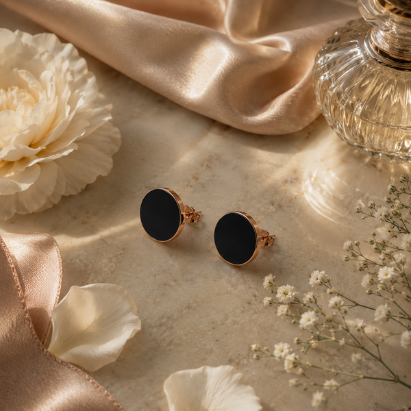 Rose Gold Black Stud Earrings for Modern Occasion Wear | VERVIT
