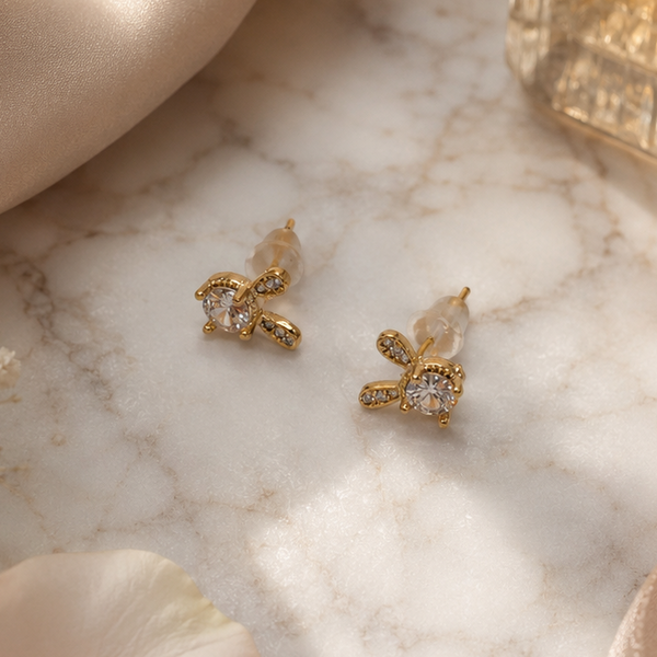 Gold Bow Stud Earrings for Festive & Evening Luxury | VERVIT