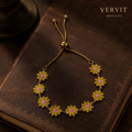 Vervit Gold Daisy Flower Adjustable Bracelet for Women – 18K Gold Plated 316L Stainless Steel