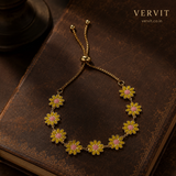Vervit Gold Daisy Flower Adjustable Bracelet for Women – 18K Gold Plated 316L Stainless Steel