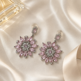Vervit Silver Pink Floral Drop Earrings for Women – Anti-Tarnish 316L Stainless Steel