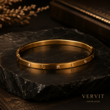 Vervit Gold Crystal Screw Motif Bangle for Women – 18K Gold-Plated PVD Finish, Anti-Tarnish 316L Stainless Steel