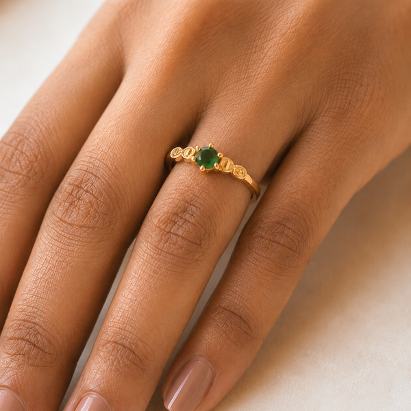 Vervit Gold Green Stone Ring for Women – 18K Gold Plated 316L Stainless Steel