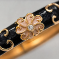 Vervit Black Floral Enamel Bangle for Women – 18K Gold Plated 316L Stainless Steel with Anti-Tarnish Finish