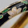Vervit Black Enamel Floral Bangle for Women – 18K Gold-Plated Anti-Tarnish Stainless Steel