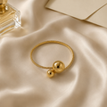 Vervit Gold Dual Sphere Open Bangle for Women – 18K Gold-Plated Anti-Tarnish Stainless Steel
