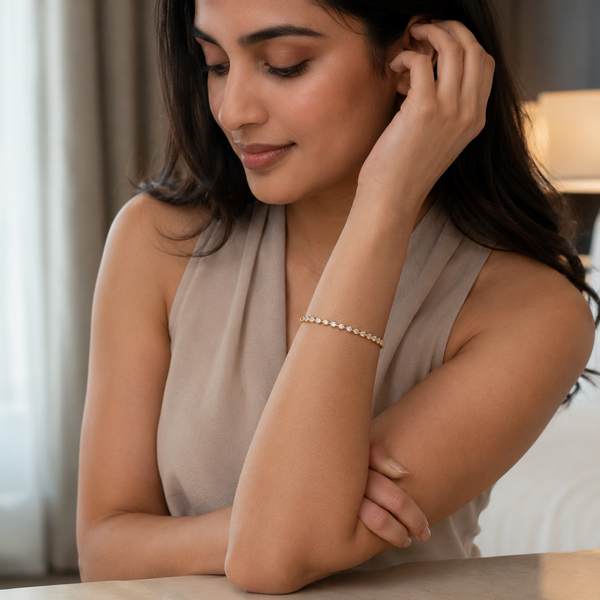 Vervit Gold Floral Stone Tennis Bracelet for Women – 18K Gold-Plated Anti-Tarnish Stainless Steel