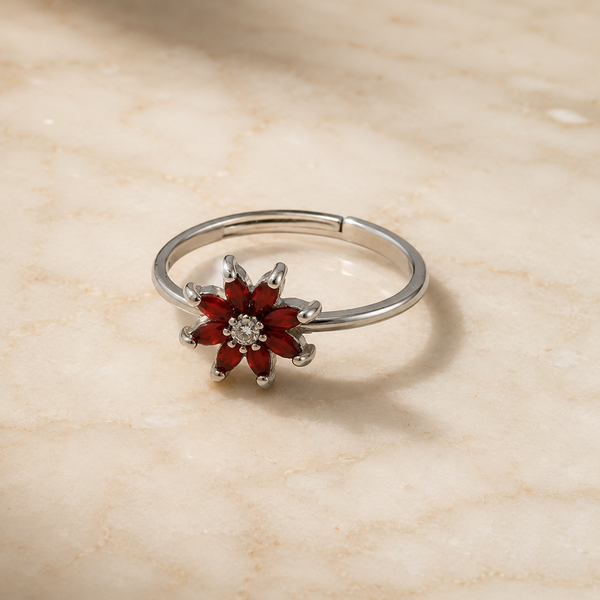 Vervit Silver Floral Statement Ring for Women – Anti-Tarnish 316L Stainless Steel