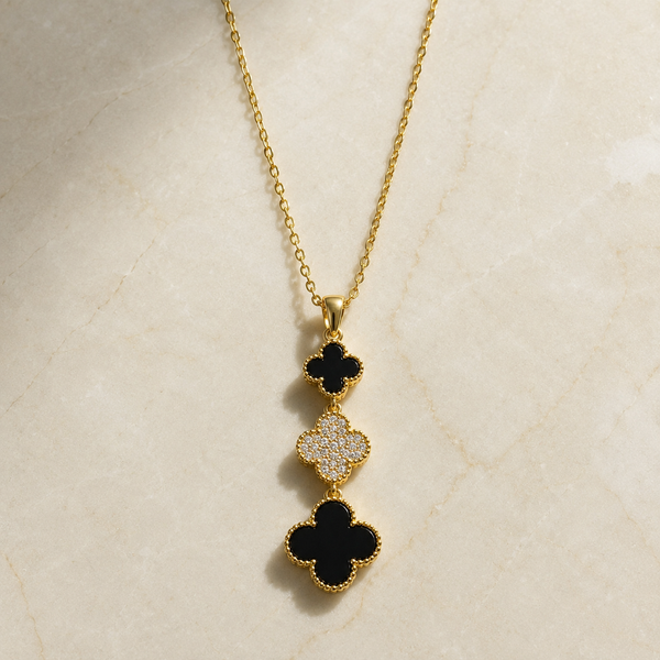 Vervit Black Clover Charm Pendant Necklace for Women – Gold Finish, Single Piece
