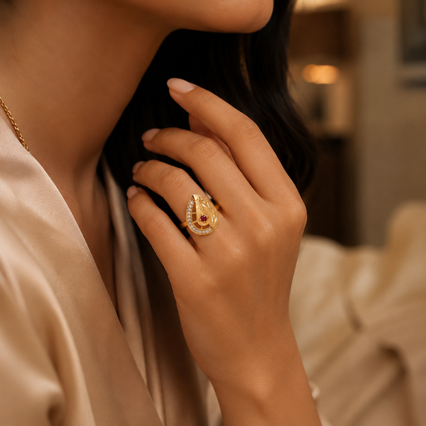 Golden Teardrop Ruby Statement Ring