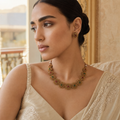 Antique Beaded Necklace Set with Matching Stud Earrings