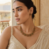 Antique Beaded Necklace Set with Matching Stud Earrings