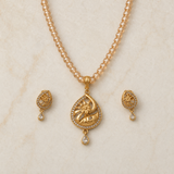 Golden Floral Teardrop Pendant Set with Matching Earrings