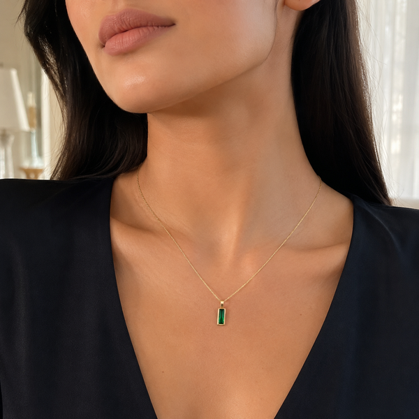 Emerald Bar Pendant Necklace