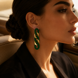 Vervit Emerald Chain Gold-Tone Green Drop Earrings