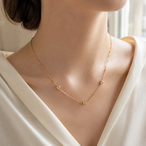 Golden Square Stone Station Necklace