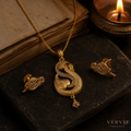 Golden Paisley Pendant Set with Matching Earrings