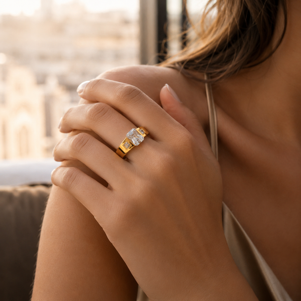 Golden Radiant Crystal Ring for Women