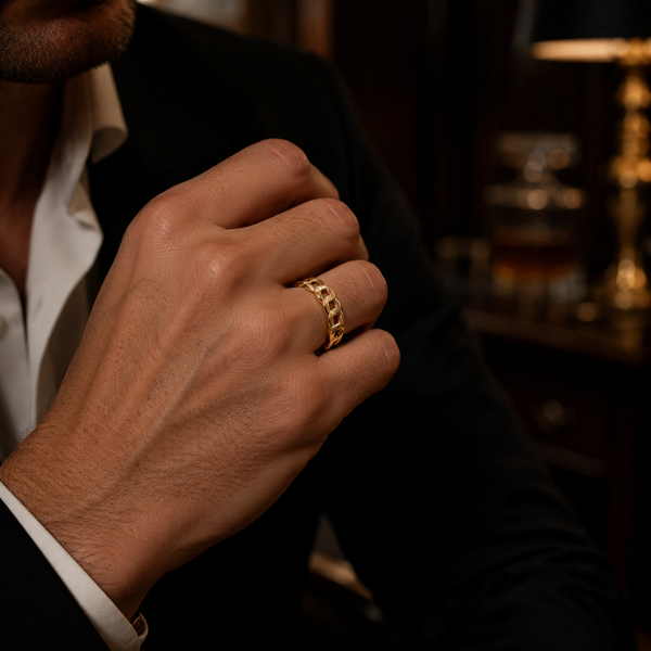 Men’s Gold-Toned Cuban Link Band Ring
