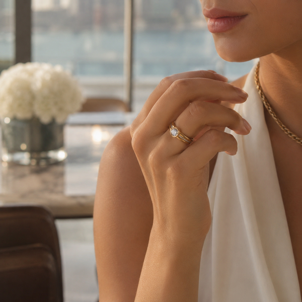 Two-Tone Crystal Solitaire Ring for Women