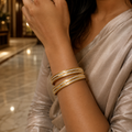 VERVIT Gold Plated Two-Tone Textured Bangle Set for Women