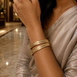 VERVIT Gold Plated Two-Tone Textured Bangle Set for Women