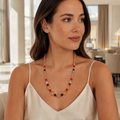 Champagne Beaded Necklace with Red & Black Accents