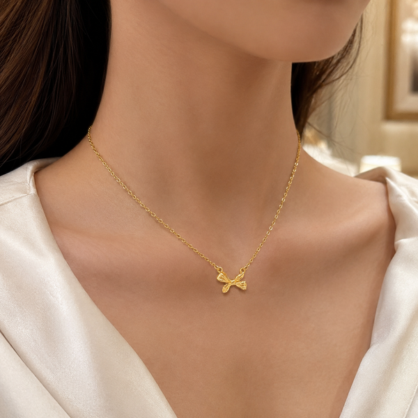 Minimal Golden Bow Charm Necklace