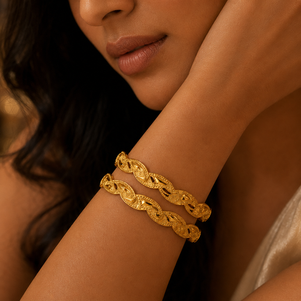 VERVIT Gold Plated Leaf Link Bangles for Women