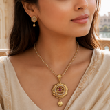 Royal Ruby Mandala Pendant Set with Matching Earrings