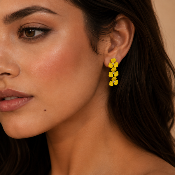 Vervit Solara Bloom Yellow Floral Drop Earrings
